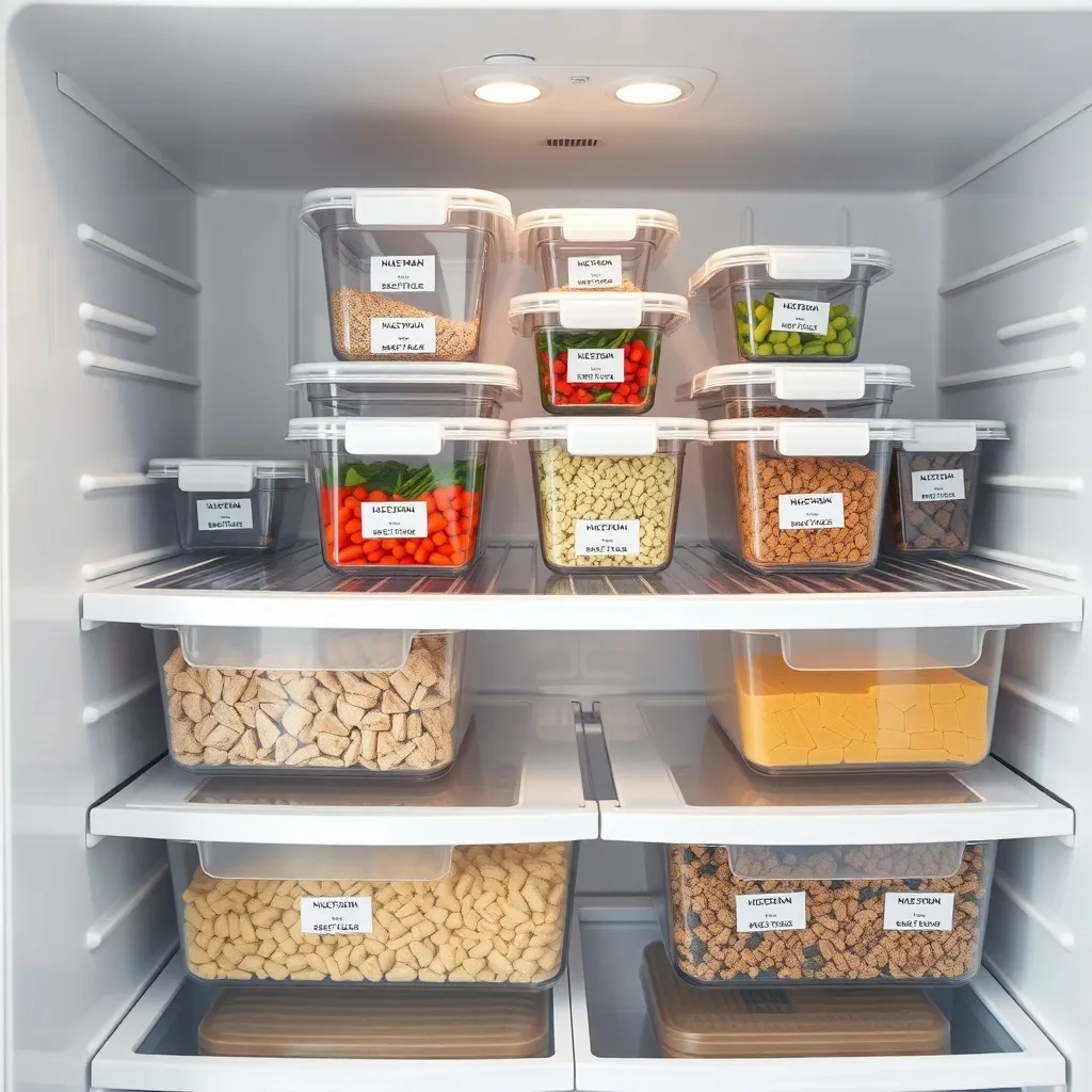 Organized meal prep containers in a refrigerator, profession
